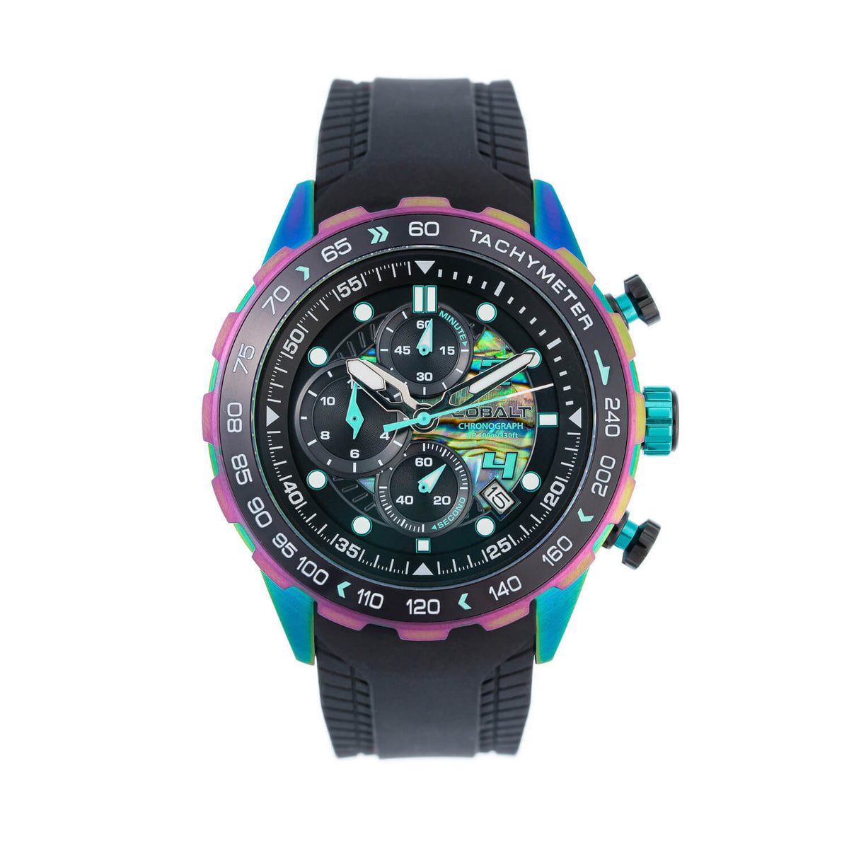Cobalt Torque - Iridescent-Black men’s chronograph watch with a bold dial, sapphire crystal, and precise quartz movement. A standout sport watch for race enthusiasts.