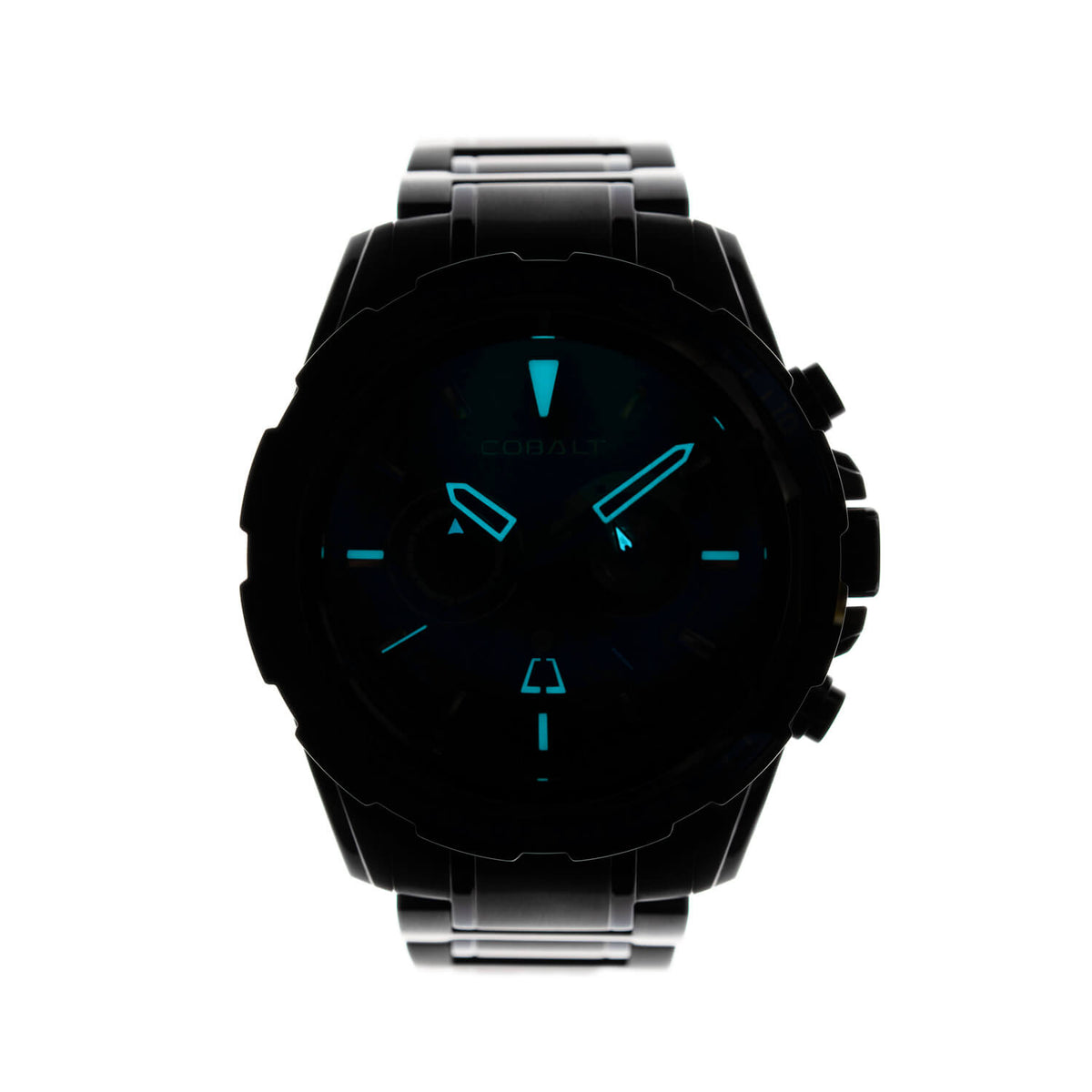 SuperLuminova – Cobalt Fierce - Rose Gold and Silver chronograph watch with SuperLuminova hands and markers for visibility in dark settings.